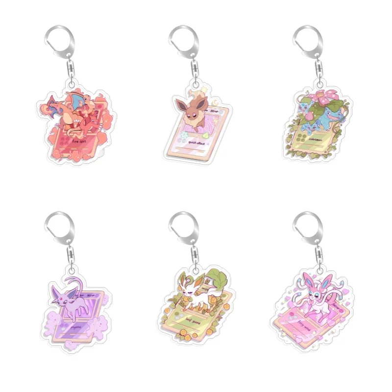 For Pokemon Elf Qikchu Espeon Bulbasaur Charizard Acrylic Original Selfmade  Cute Cartoon Anime Keychain Pendant Toy Gift 5cm