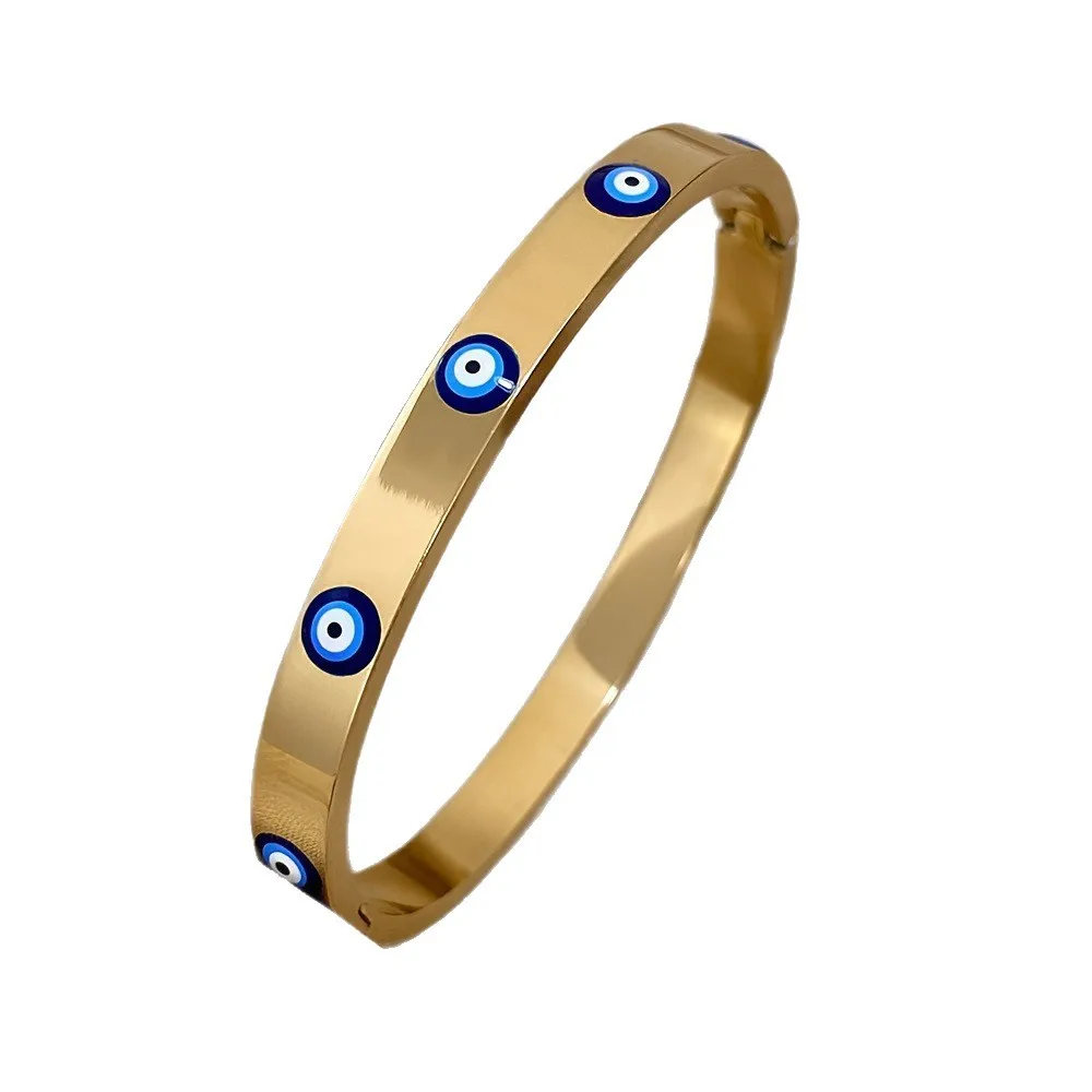 Simple Open Cuff Evil Eye Stainless Steel Bracelet For Women Light Luxury Advanced Sense Niche New Fashion Jewelry Wristband