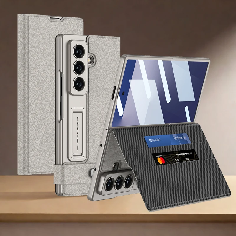 

For Samsung Galaxy Z Fold 7 Case Plain Leather Fold Stand Card Package Sceen Glass Protective Hard Cover For Galaxy Z Fold7 Case