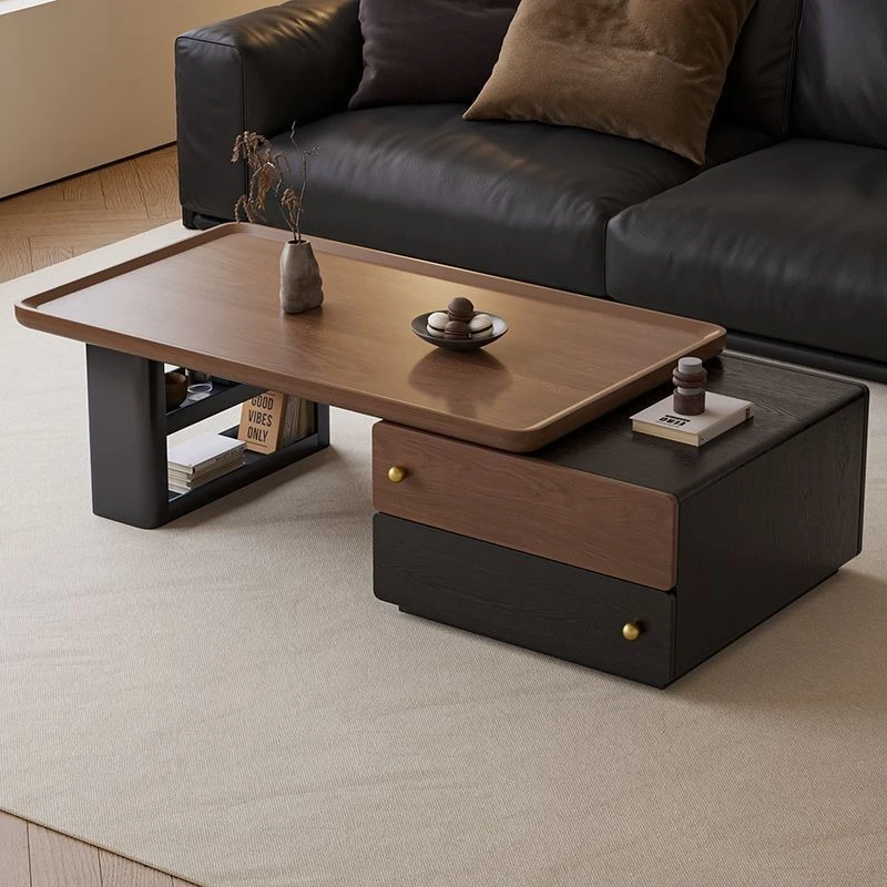 

Medieval retro solid wood coffee table new light luxury high-end designer living room home retractable creative tea table
