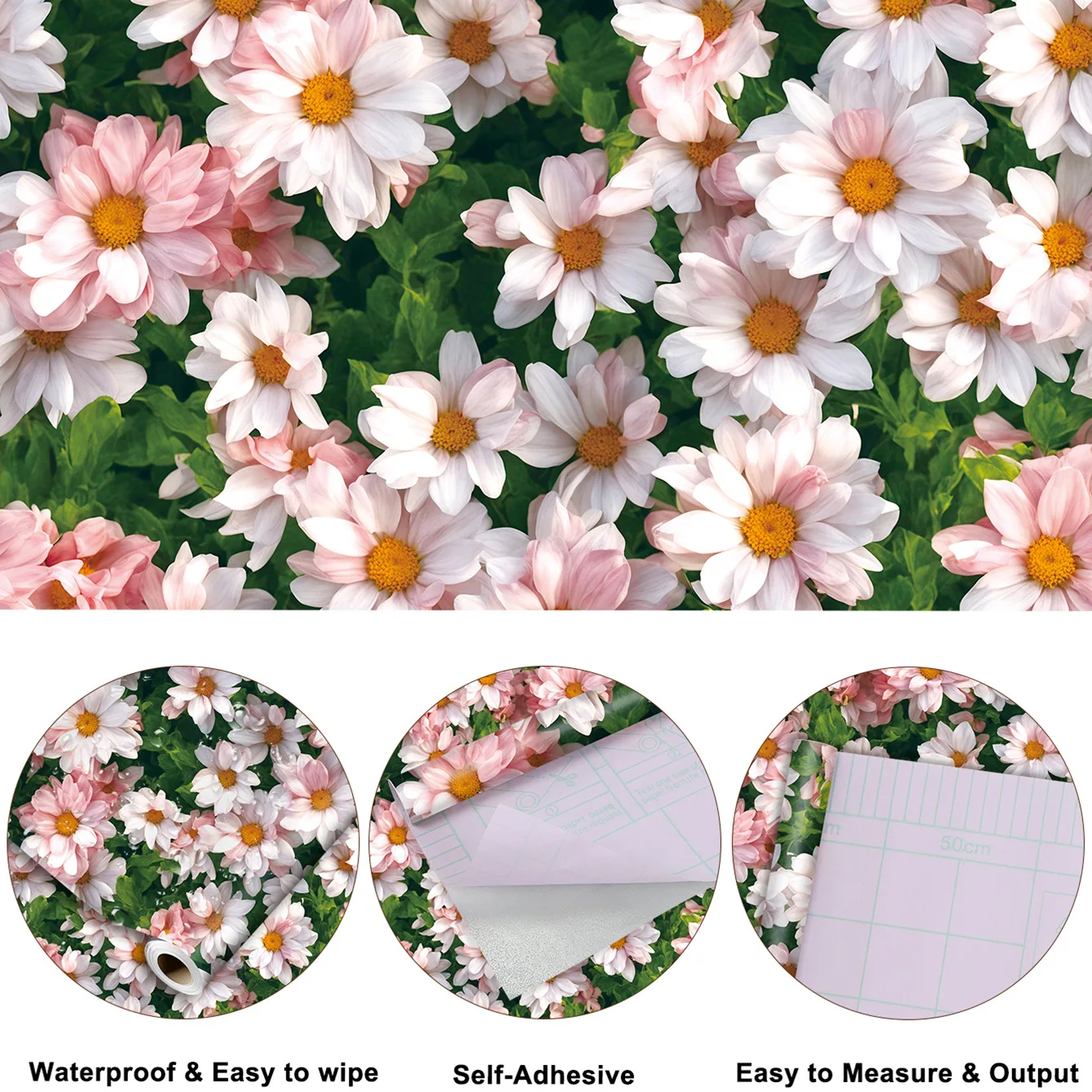 Floral Wallpaper Peel and Stick Pink Daisy Wall Paper Summer Flowers Self Adhesive Contact Paperfor Bedroom Cabinets Bathroom