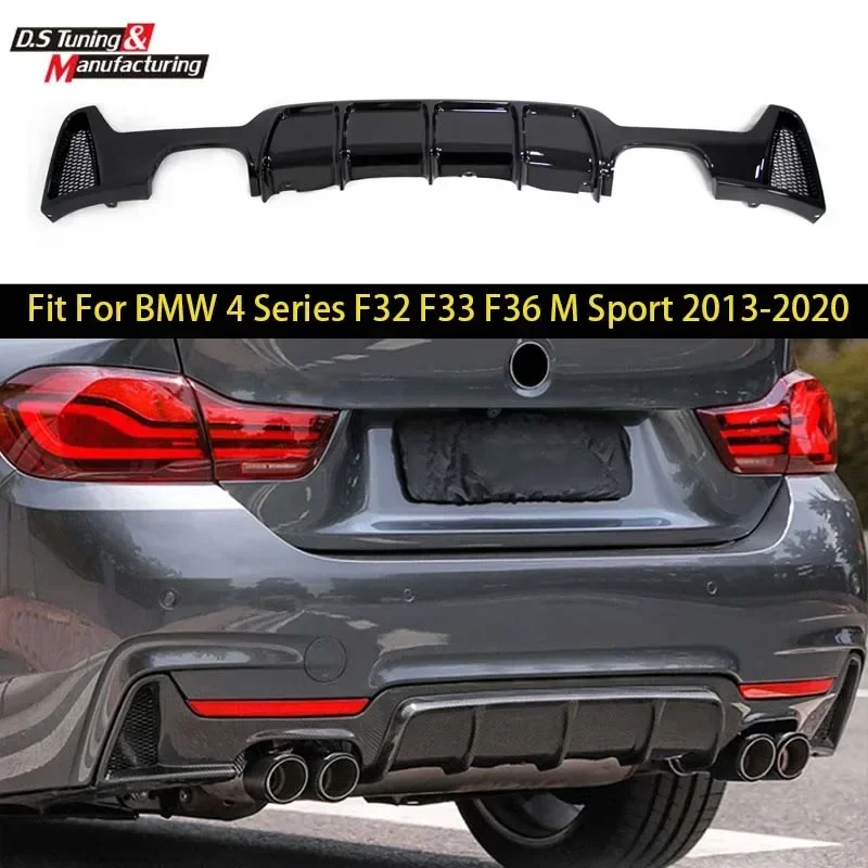 Gloss Black PP Rear Bumper Diffuser, Splitter for BMW 4 Series F32 F33 F36 M Sport 2013-2020, Car Trunk Lower Lip Exhaust Pipe