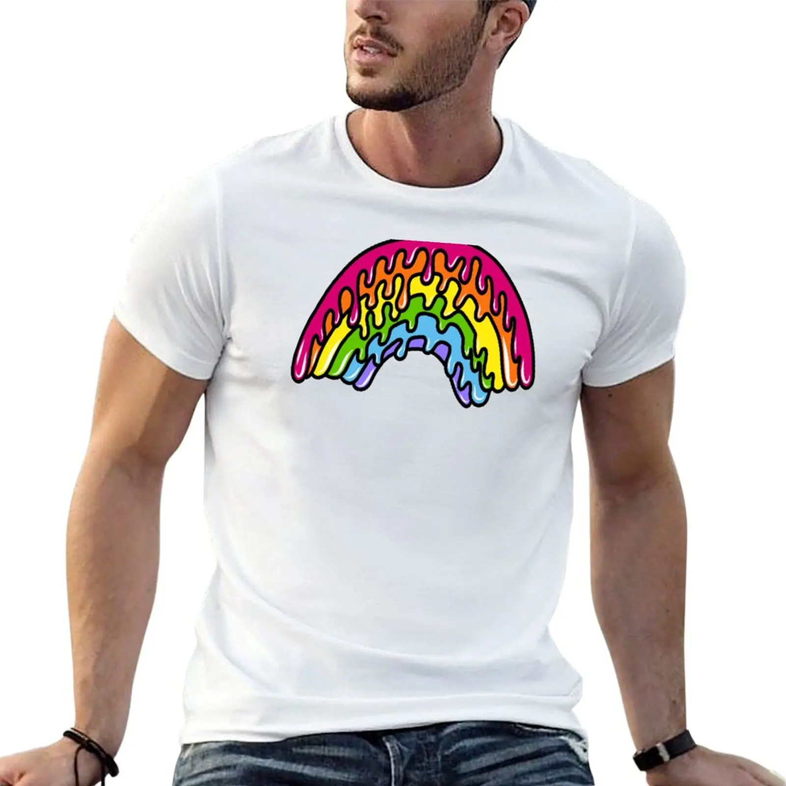 Dripping Colorful Rainbow Cartoon, made by EndlessEmporium T-shirt summer clothes Men's t shirts