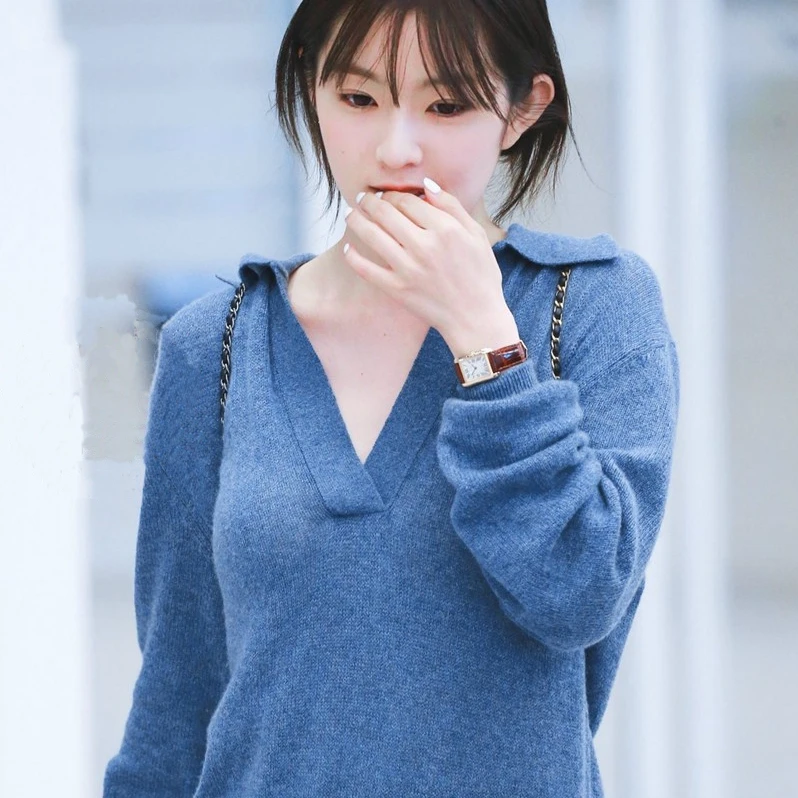 

Осень-зима женский вязаный длинный свек V-Ne свободного покроя цветной универсальный удобный мягкий свитер из смеси шерсти