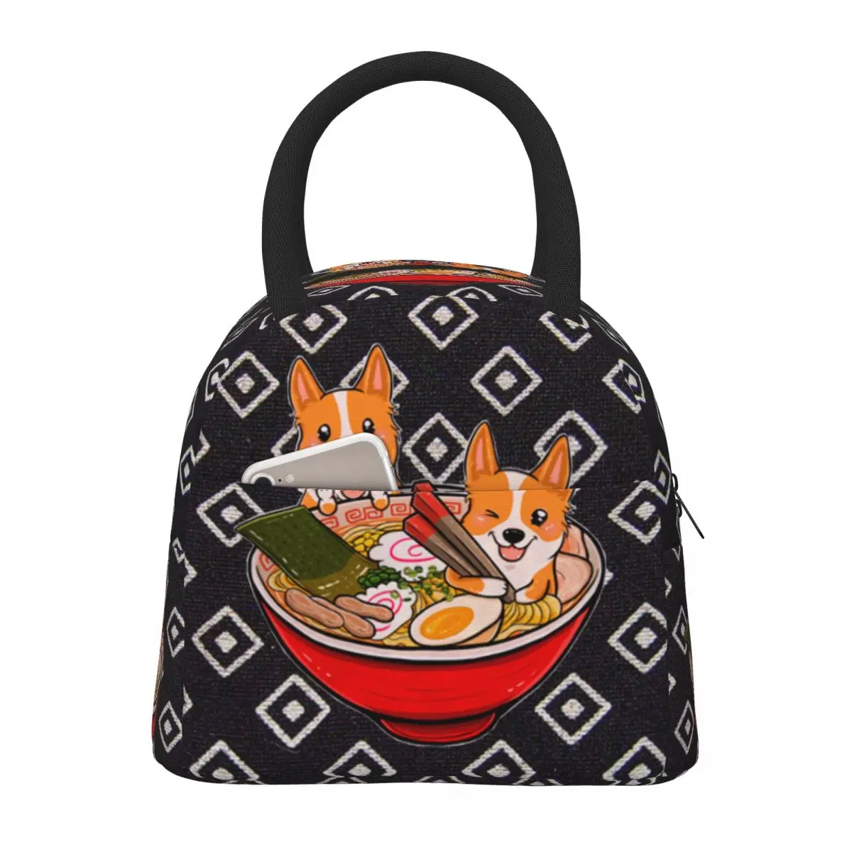 

NOISYDESIGNS Portable Lunch Bag Corgi Print Thermal Insulated Lunch Tote Cooler Handbag Bento Container School Storage Bag