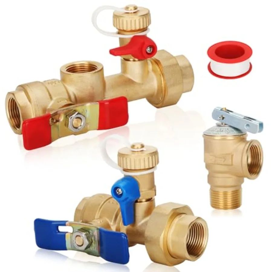 

3/4in Tankless Water Heater Valve Kit with Pressure Relief Valve, IPS Isolator Tankless Water Heater Service Valve Kit, Suitabl