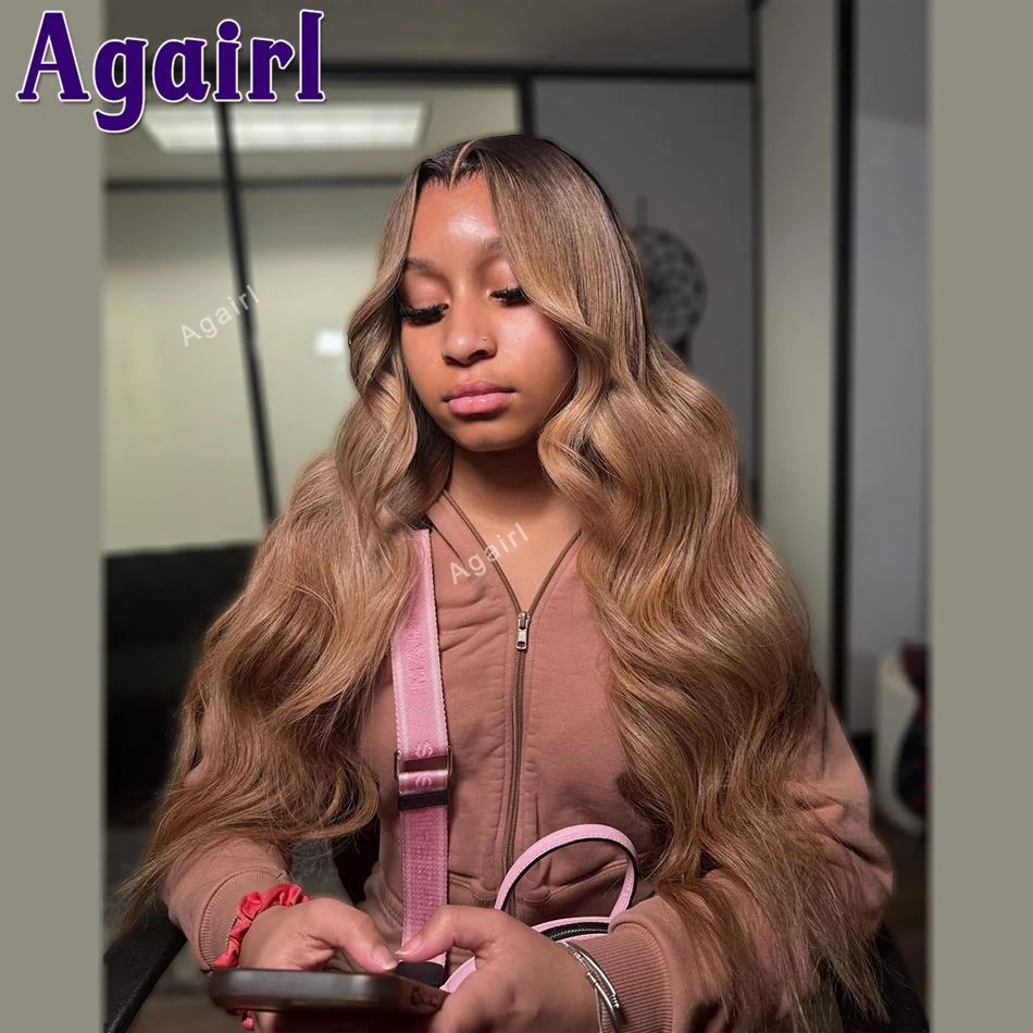 

Ash Honey Blonde With 1B Roots Transparent 13x6 Body Wave Lace Frontal Wig Pre Plucked 5x5 6X4 Lace Closure Human Hair Wavy Wigs