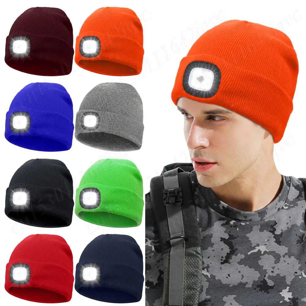 Led Light Knitted Hat 4 LED Beanie Hat Warm Autumn Winter Outdoor Hiking Fishing Camping Hand Free Headlamp Cap Unisex Headlight