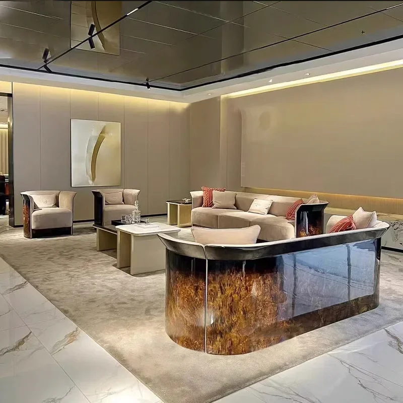 Minimalist leather sofa combination villa luxury living room simple modern paint board