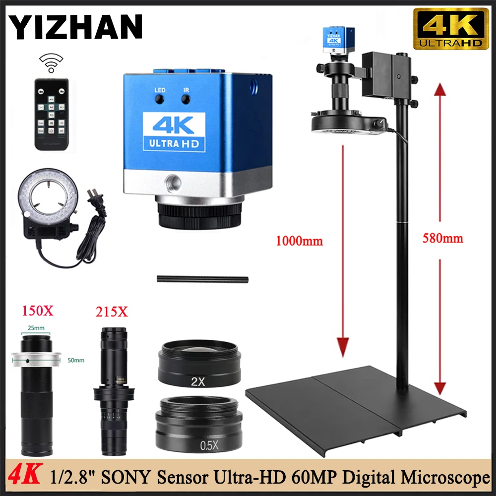 YIZHAN 4K Ultra-HD 60MP цифровой микроскоп HDMI Type-C промышленная камера 215X 150X 2,0X 0,5X объектив для пайки печатных плат/ремонта телефона
