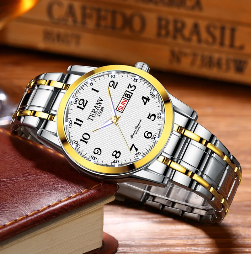 UTHAI NEW Watches For Men Fashion Trend Calendar Night Light Waterproof Alloy Steel Strip Business Quartz Watch Watch Gift