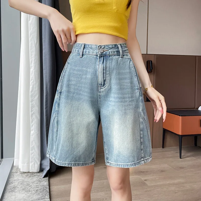 Shorts Female Jeans Vintage A Line High Waist Loose Fit Summer Wide Leg Denim Trousers Women Casual Comfort view 5