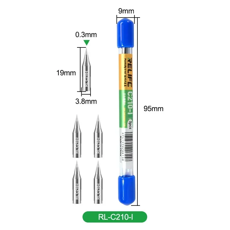 RELIFE RL-C210 Replacement Soldering Iron Tip I/IS/K For T210 Soldering Station Straight Tips Curved Tips Replacement Tips