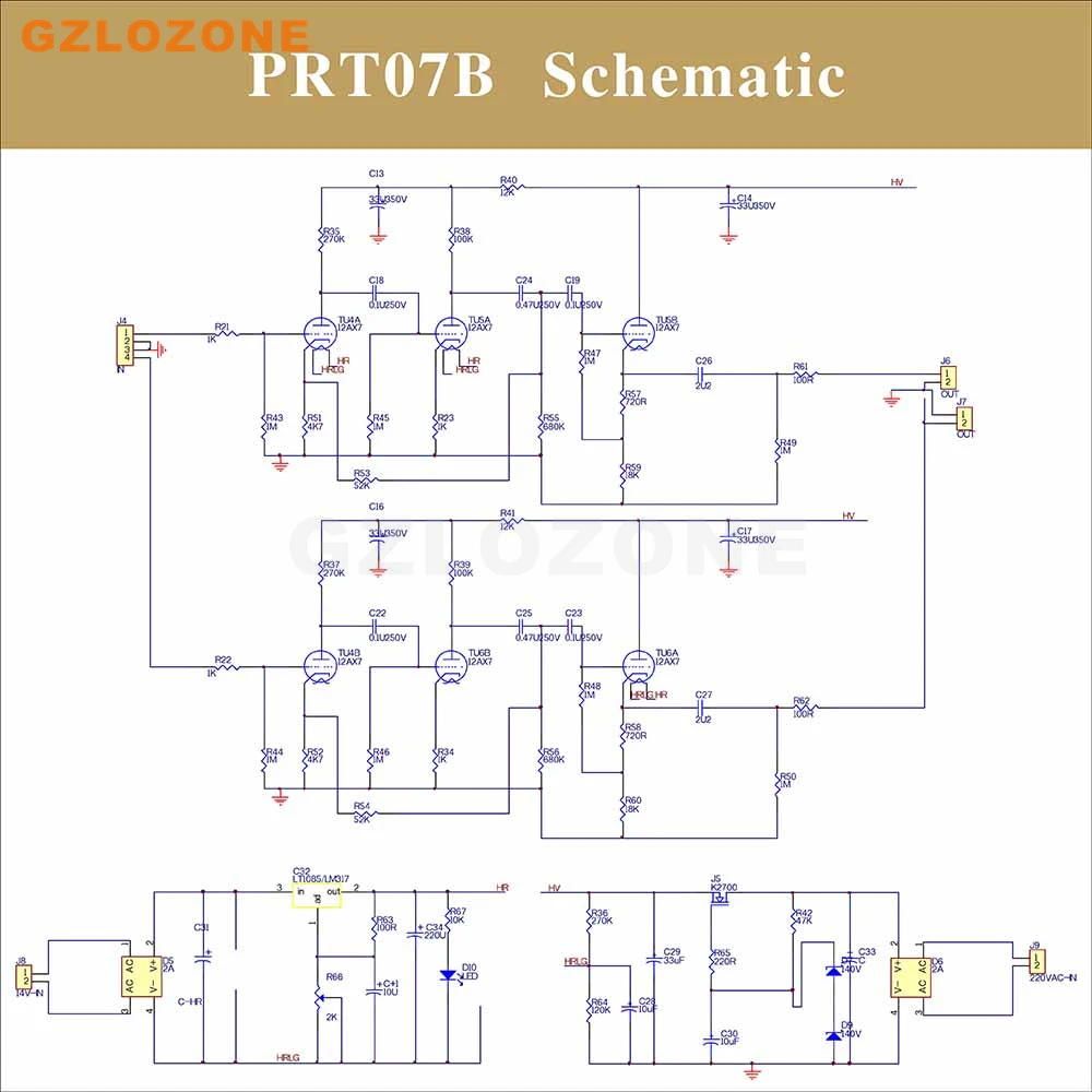 PRT07B 12AX7 أنبوب مكبر للصوت PCB قاعدة على Marantz 7(M7) الدائرة