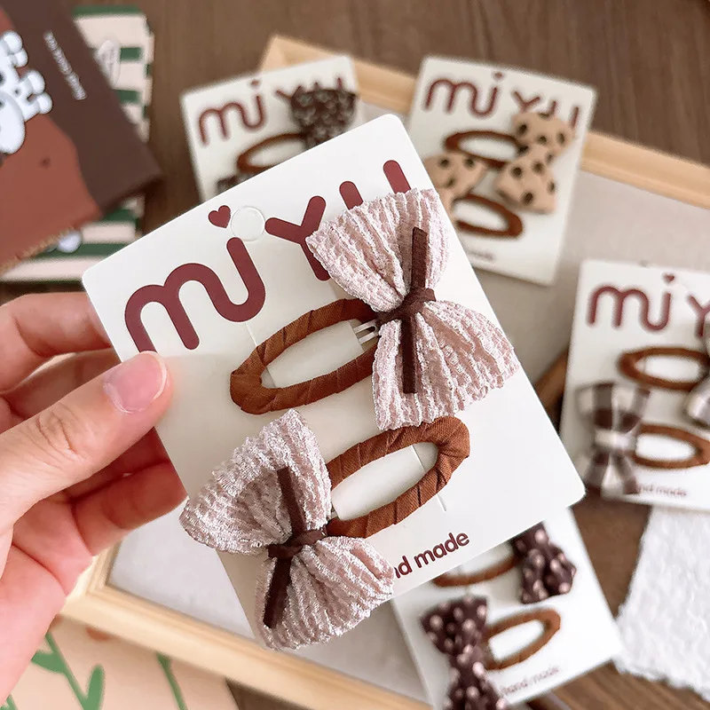 New Korean Style Sweet Milk Coffee Color Autumn Winter Fabric Butterfly Hair Clip Girls Sweet Bangs BB Clip Bangs Side Hairpins