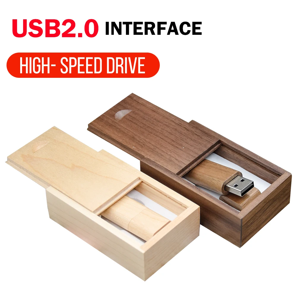 30 unids/lote logotipo personalizado gratis unidad Flash USB de madera de arce + caja Pendrive 8GB 16GB 32GB 64GB 128GB memoria Stick regalo de boda