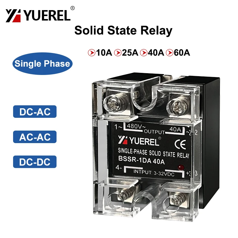 Single Phase SSR  10A 25A 40A 60A DC Control AC DC Control DC AC Control AC Solid State Relay