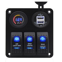 3 Gang Waterproof Rocker Switches Panel with DC12V 3leds Digital Voltmeter With USB Ports Blue LED lighting for Car Boat Yacht