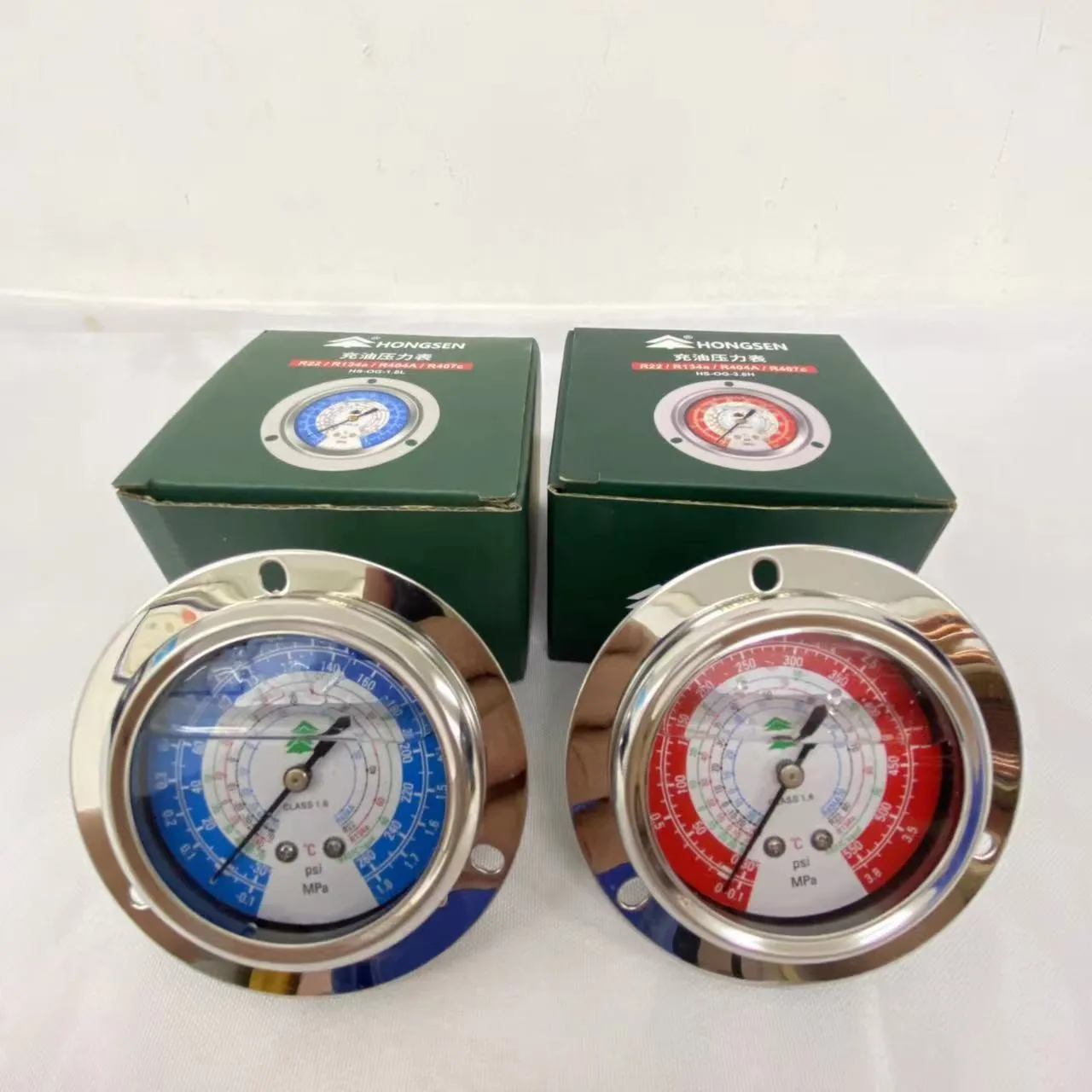 HS-OG-3.8H Oil Charging Pressure Gauge with Valve for Ice Cabinet Air Conditioner Refrigeration Equipment