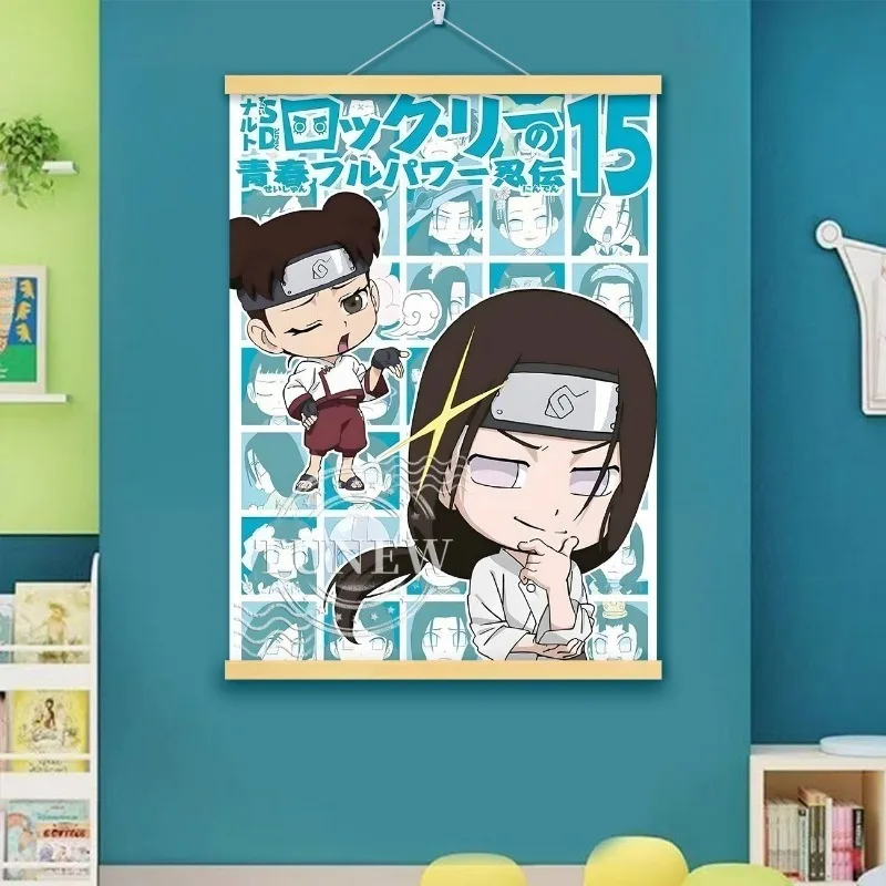 Q Version Naruto Rock Lee Scroll Poster with Wooden Hangers Wall Hanging for Anime Fans Home Room Decoration Exquisite gift - view 2