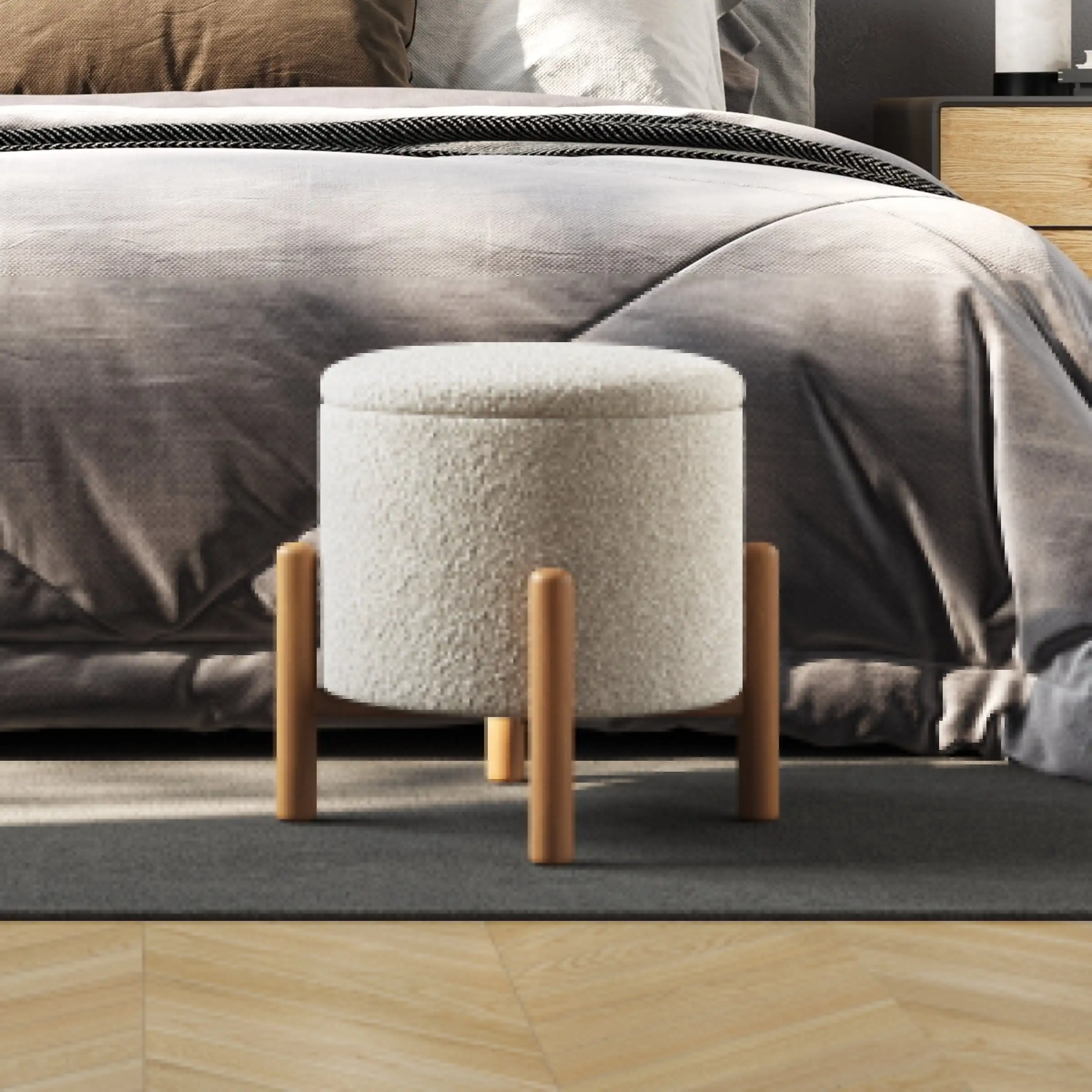 

Light Gray Round Storage Ottoman with Removable Top