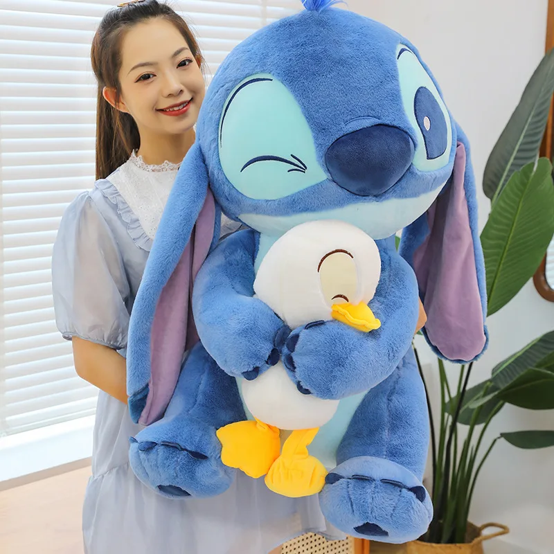 

55cm Cartoon Anime Lilo Stitch Plush Toy Blue Hold Duck Stitch Kawaii Plushies Soft Stuffed Doll Big Size Sofa Pillow Kids Gift