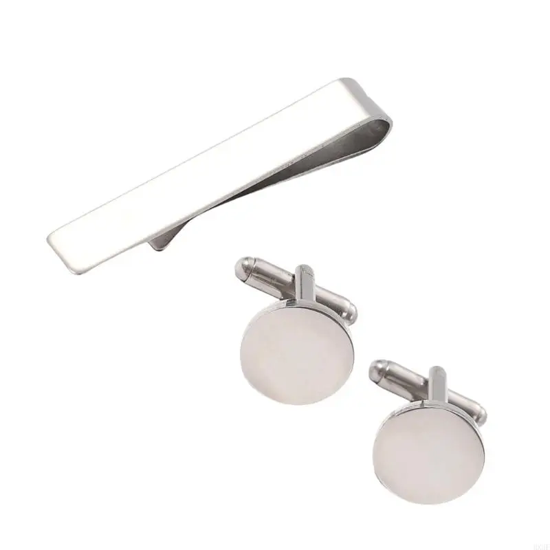 HX6F Stylish Tie Clip and Cufflinks Set Craft from Sturdy Stainless Steel Portable for Enhancing Your Professional Images