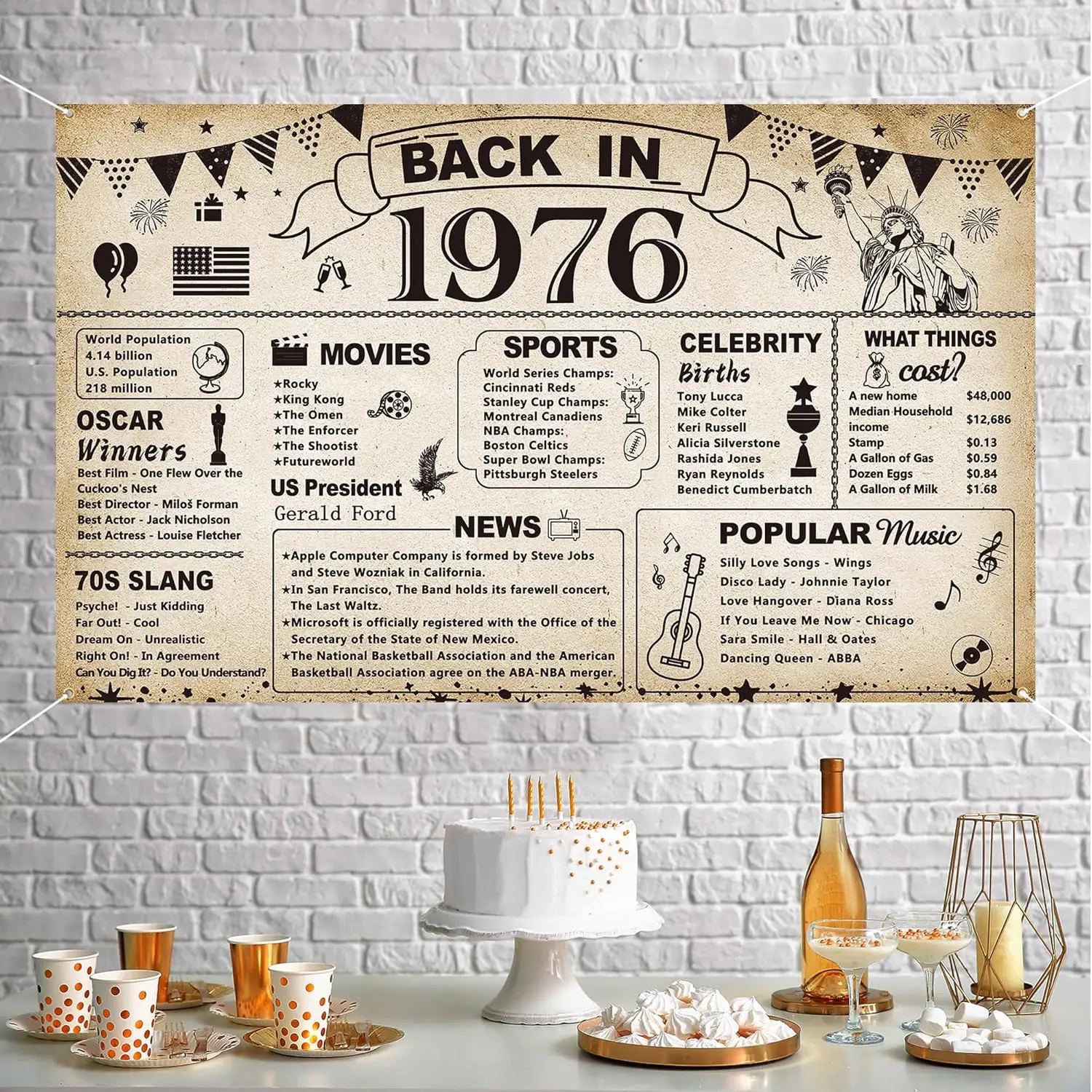 Décorations de fête de 50e anniversaire, bannière Vintage au dos en 1976, fournitures d'affiche de fête d'anniversaire de 50 ans, toile de fond Vintage 1976