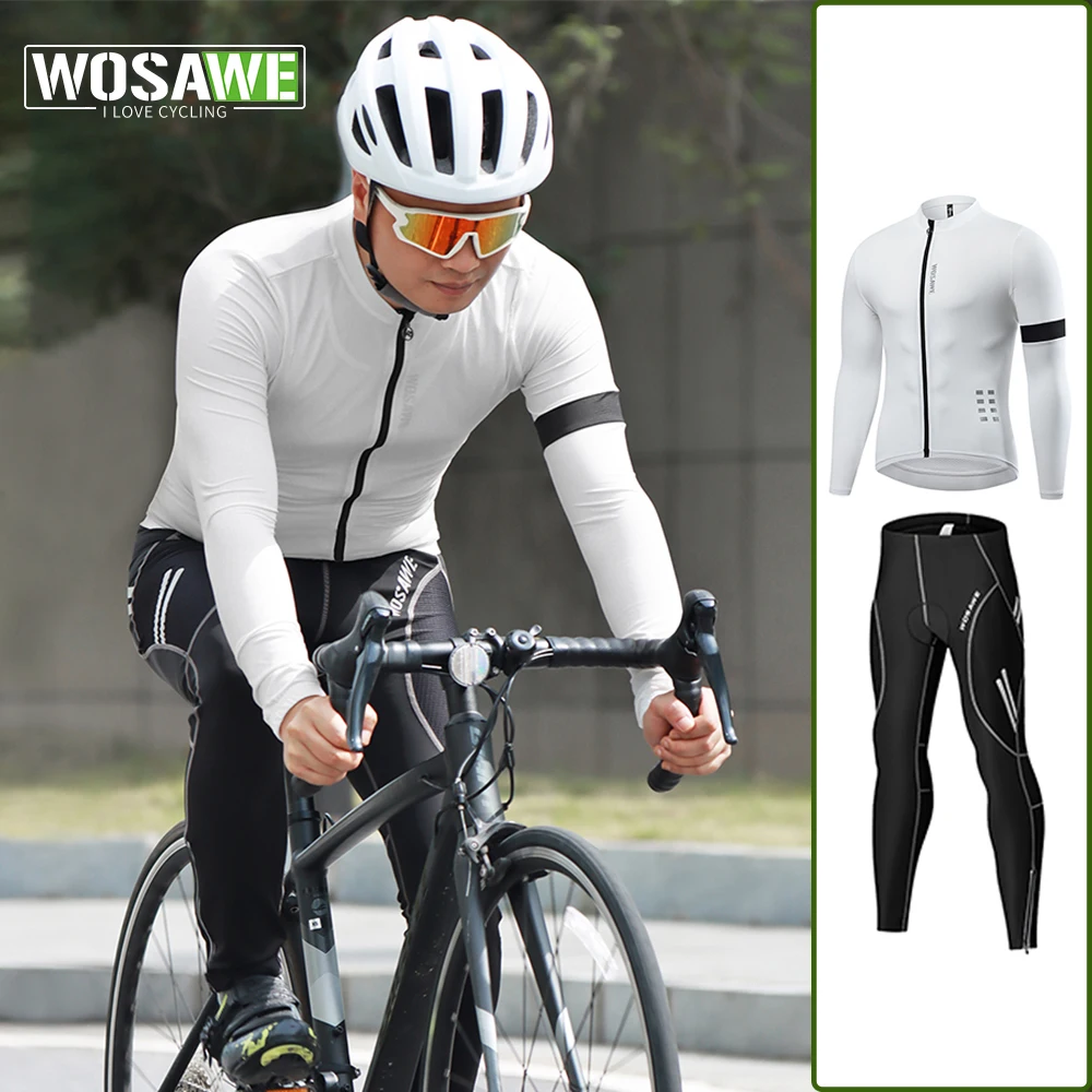 

WOSAWE Cycling Jersey Men's Set Reflective Breathable Biking Quick-Dry Long Sleeve Tops Bicycle Jersey MTB Bike 5D Padded Pants