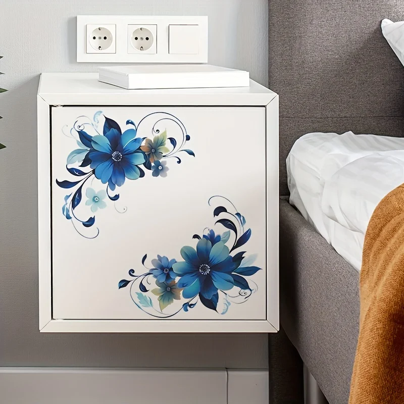 2D Flat 1Pc Rural Pastoral Floral Theme Wall Sticker, Blue Watercolor Vintage Floral Design Sticker, Pvc Wall Beautification Home Decoration, Suitable for Glass, Tiles, Bathrooms, Restaurants, Trendy Shops, Cafes, and Wall Decals, Cute and Attractive Stickers That Are Practical and Easy to Create a Cozy Space