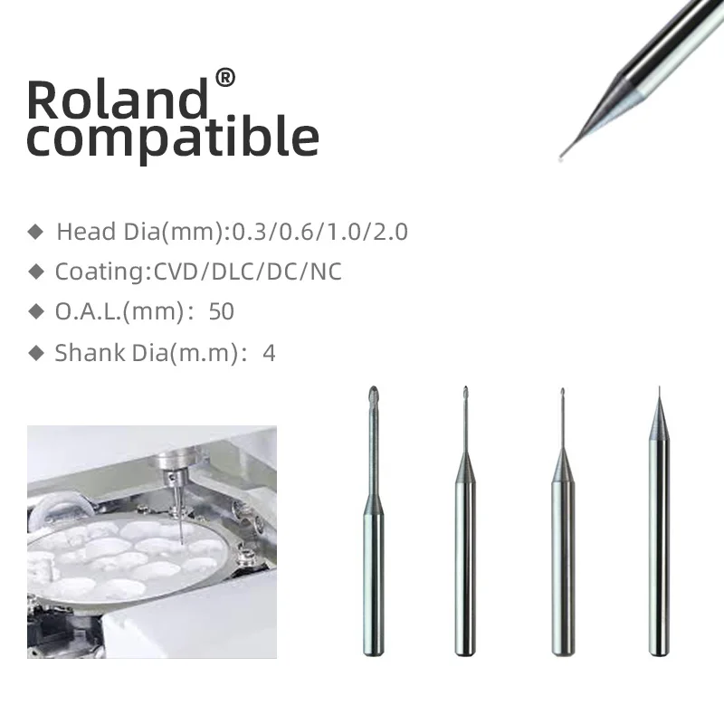 Smilezir Dental ZCB-15D-US Roland Milling Bur Diamond Coating Carbide Cutter With Roland DWX-50 / DWX-51 / DWX-52D