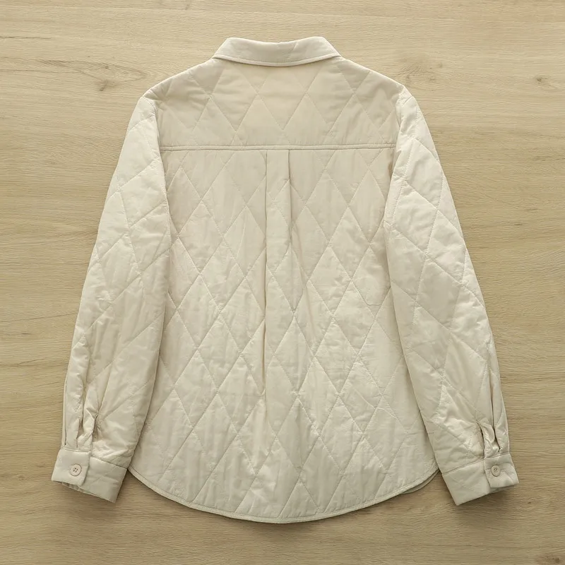 Nuova camicia a maniche lunghe imbottita in cotone invernale 20225, colletto rovesciato da donna rombo, camicetta allentata calda per pendolari Mori Girl T5D447CC