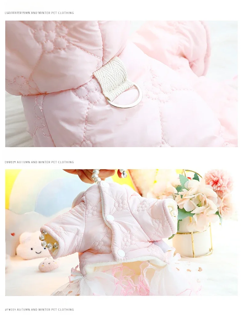 Llypop Pet Winter Clothes Princess Dog Hoodie BubbleSkirt Girl Dog Cat Winter Coat Outfit Clothes