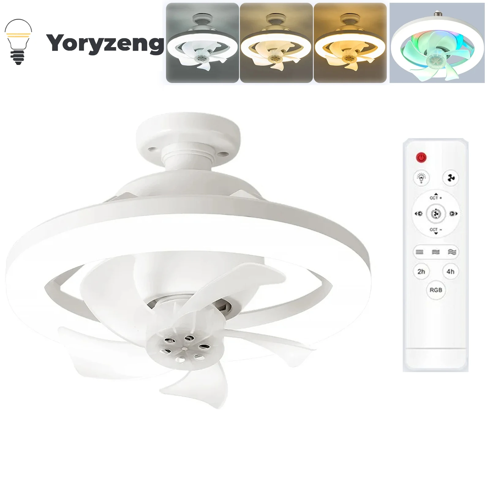 Dimmable E27 360° Moving Head LED Ceiling Fan with Light Lamp Remote Control RGB Three-level Wind Speed for Bedroom Kitchen