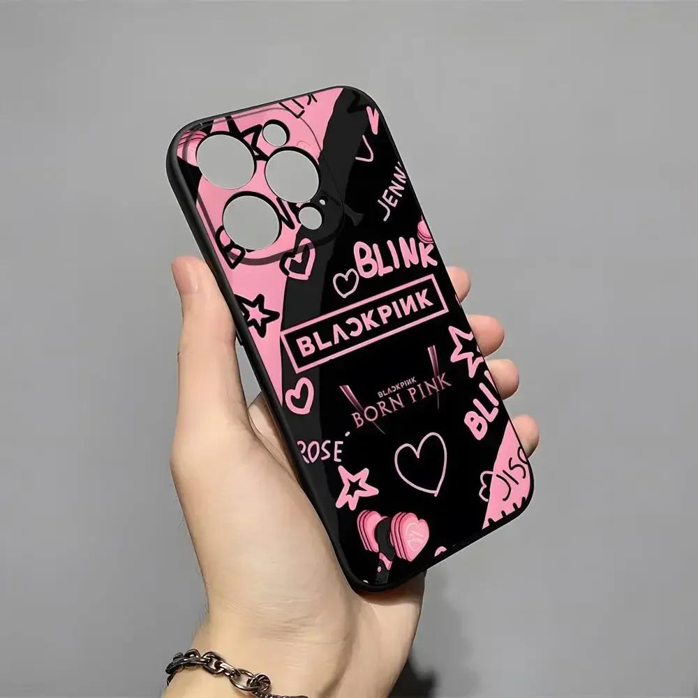 حافظة هاتف كورية وردية سوداء لهاتف 16 Pro Max Iphone 15 14 Pro Max 13pro 11 X Xs Xr 8 7Plus غطاء سيليكون