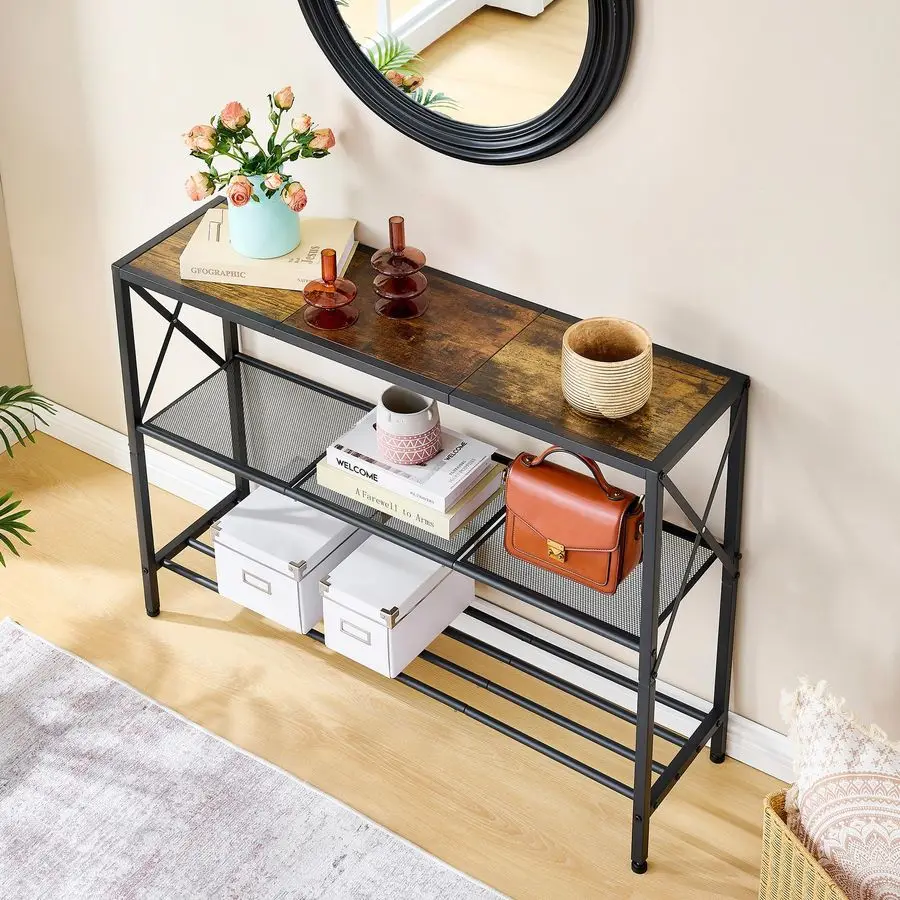 

Промышленный консольный стол, 3-х уровневый стол в прихожей, стол в прихожей, узкий диван-стол с полками, прихожая, Liv