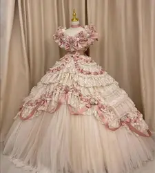 Historic Mid Century Prom Dress Pink White Lolita Fantasy Corset 3D Floral Applique vestidos de fiestas elegantes mujer