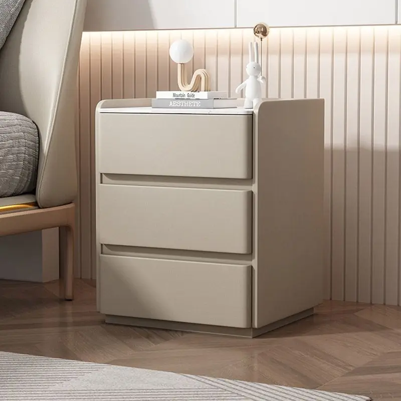 Solid wood luxury modern rock board bedside table with three layers of drawers and large capacity floor standing cabinet