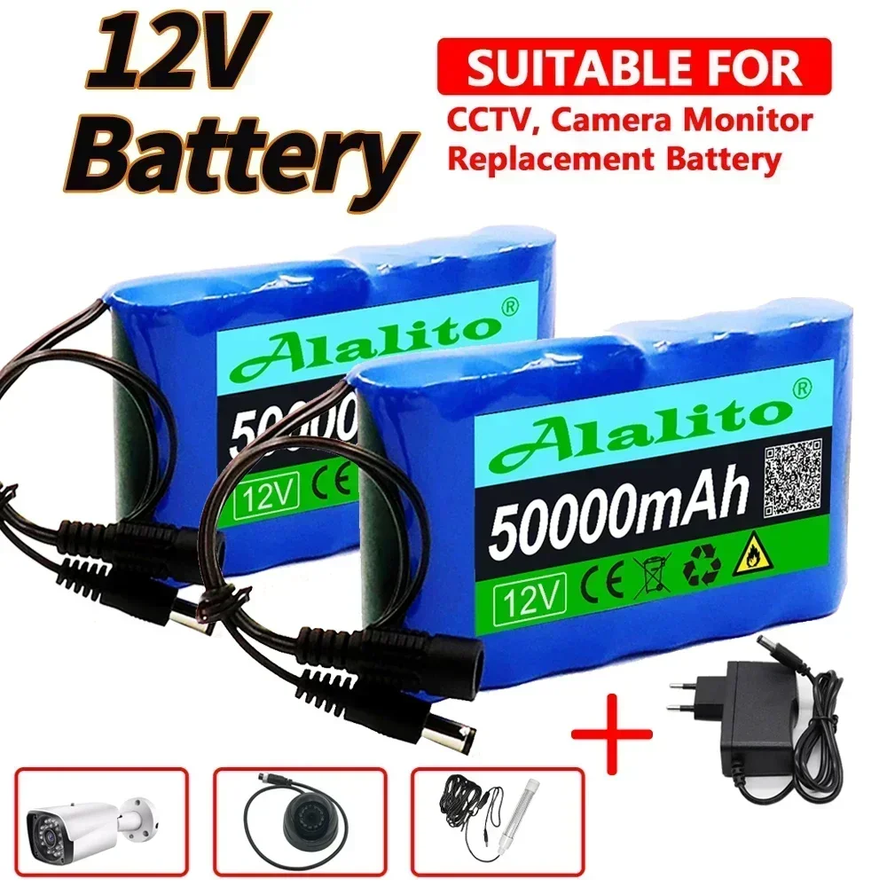 

18650 3S2P 12V 50000mah Original Lithium Ion Battery DC 12.6V 50Ah Rechargeable CCTV, Camera Monitor Replacement Battery+Charger