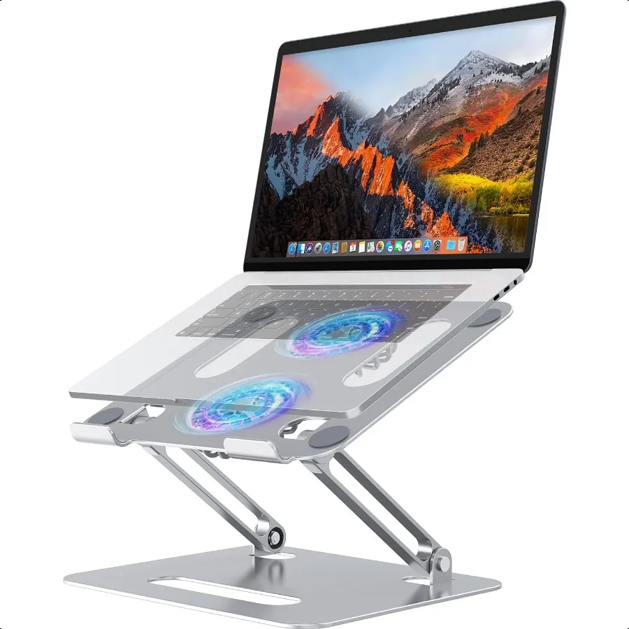 

Adjustable Laptop Cooling Stand with 2 Quiet Fans RGB Lighting Aluminum Alloy Foldable Ergonomic Design for Book Lenovo ASUS De
