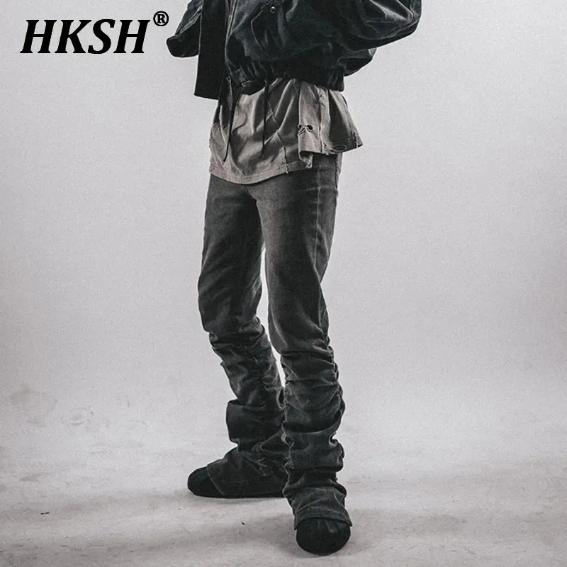 HKSH Autumn Winter New Men's Tide Punk Vintage Heavy Craftsmanship Washed Water Waste Land Style Baggy Chic Cargo Pants HK2835