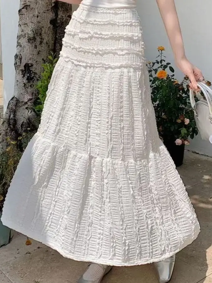 Black Lace Long Skirt Women's Summer High Waist Slimming Cake Skirt plus Size Gentle Style Drapey Fabric MM Fat Ladies Skirts