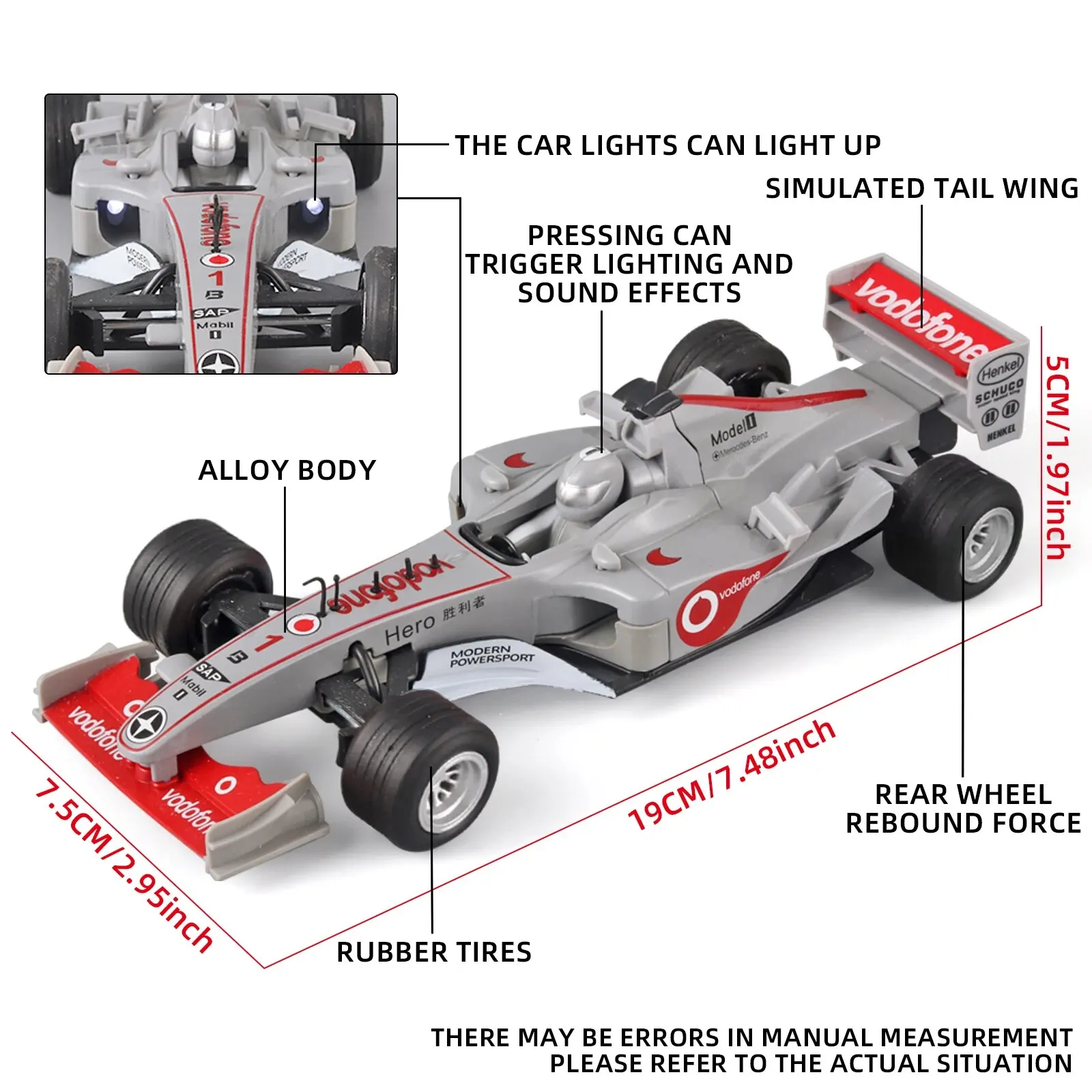 1:32 Scale Alloy F1 Racing Car Toy Model with Retroactive Motion, Sound & Light Effects - Ideal for Kids\' Racing Play & STEM Lea