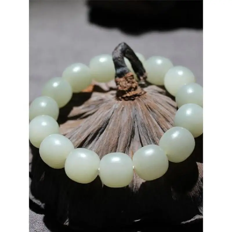 Hetian Men, Vintage-Style Made Of Green-White Jade, Bracelet Women, 13X14Mm Seed Beads