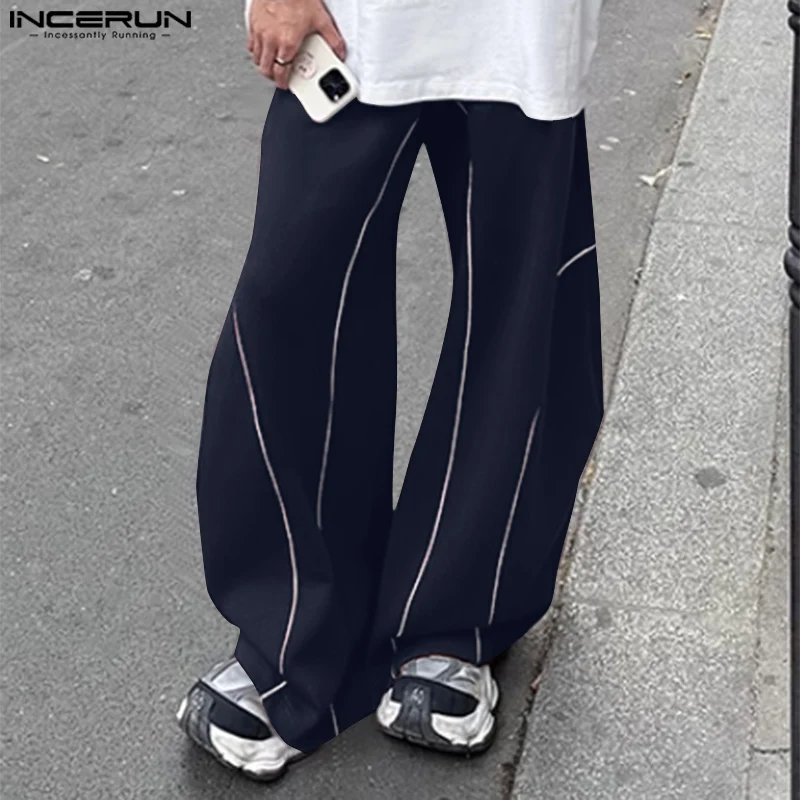 INCERUN 2024 Korean Style Trousers Fashion Men Deconstruction Design Line Pants Casual Streetwear Loose Wide Leg Pantalons S-5XL