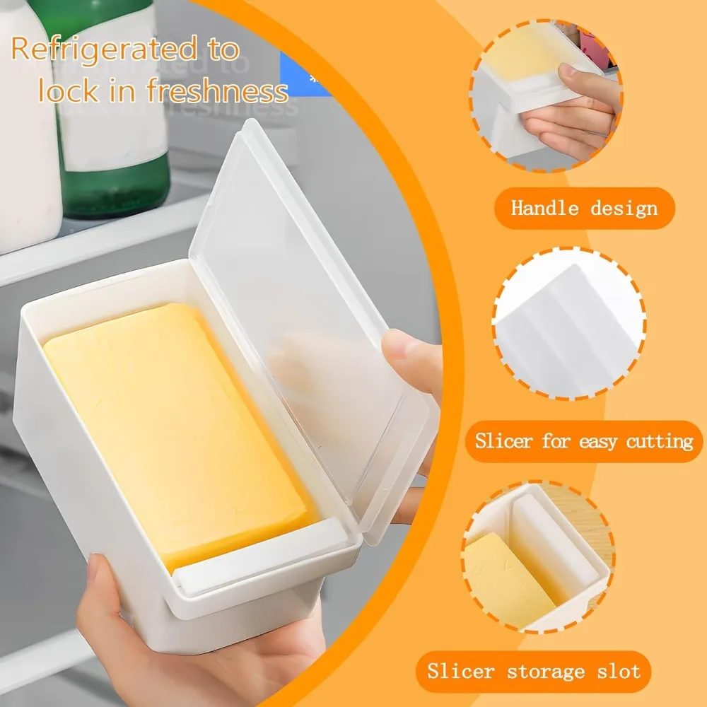 طبق الزبدة مع غطاء وحاوية حامل الزبدة القاطعة، صينية حفظ الزبدة سهلة القطع لتخزين الثلاجة #2