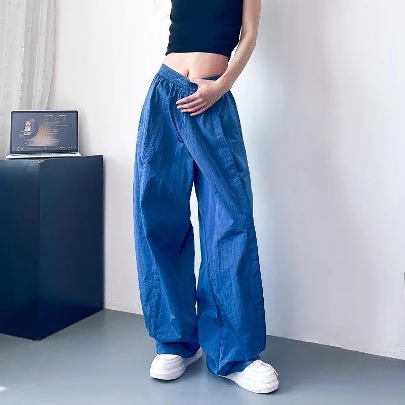 Ice Silk Wide Leg Pants Women Summer Thin High Waist Loose Casual Quick-Dry Pants Fashion Hip Hop Sports Jogging Sweatpants Y2k