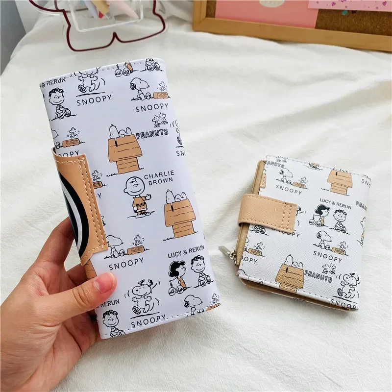 Snoopies Anime Change Bank Card Storage Bag Kawaii PU Wallet Short Zipper Coin Handbag Long Style Fold Purse Girl Birthday Gift