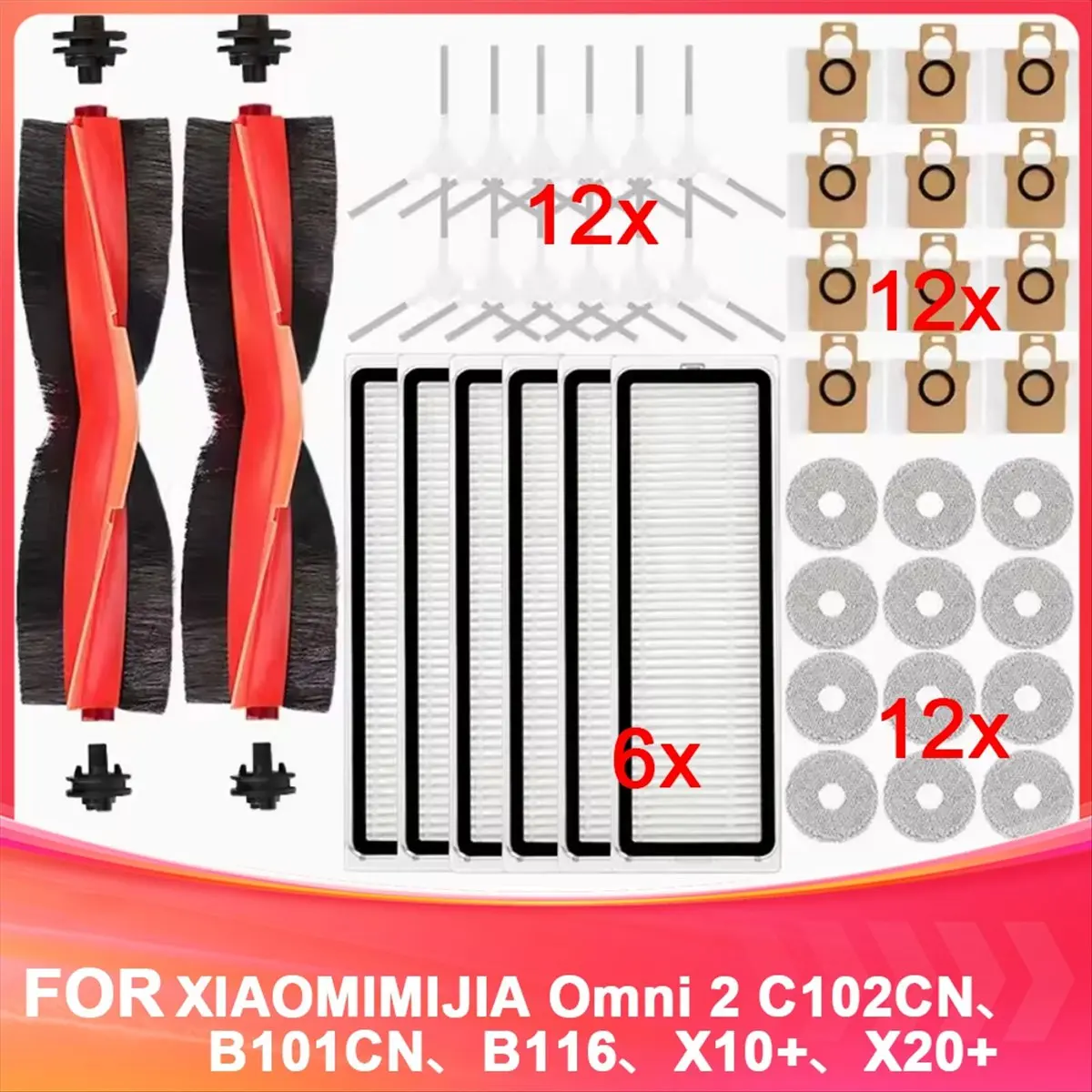 

For Omni 2 C102CN,B101CN,B116, X10+,X20+ Replacement Accessories Main Side Brush Filter Mop Bag Spare Parts-BCBW