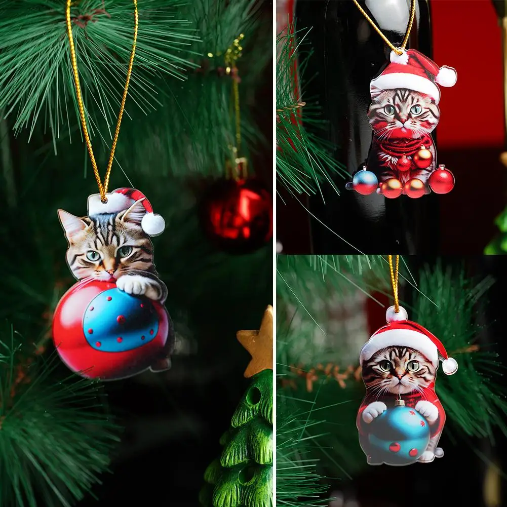 1pcs Christmas Tree Ornament Super Cute 10 Style Hat Ornament Christmas Acrylic Home Holiday Decoration Gift Car R8r0